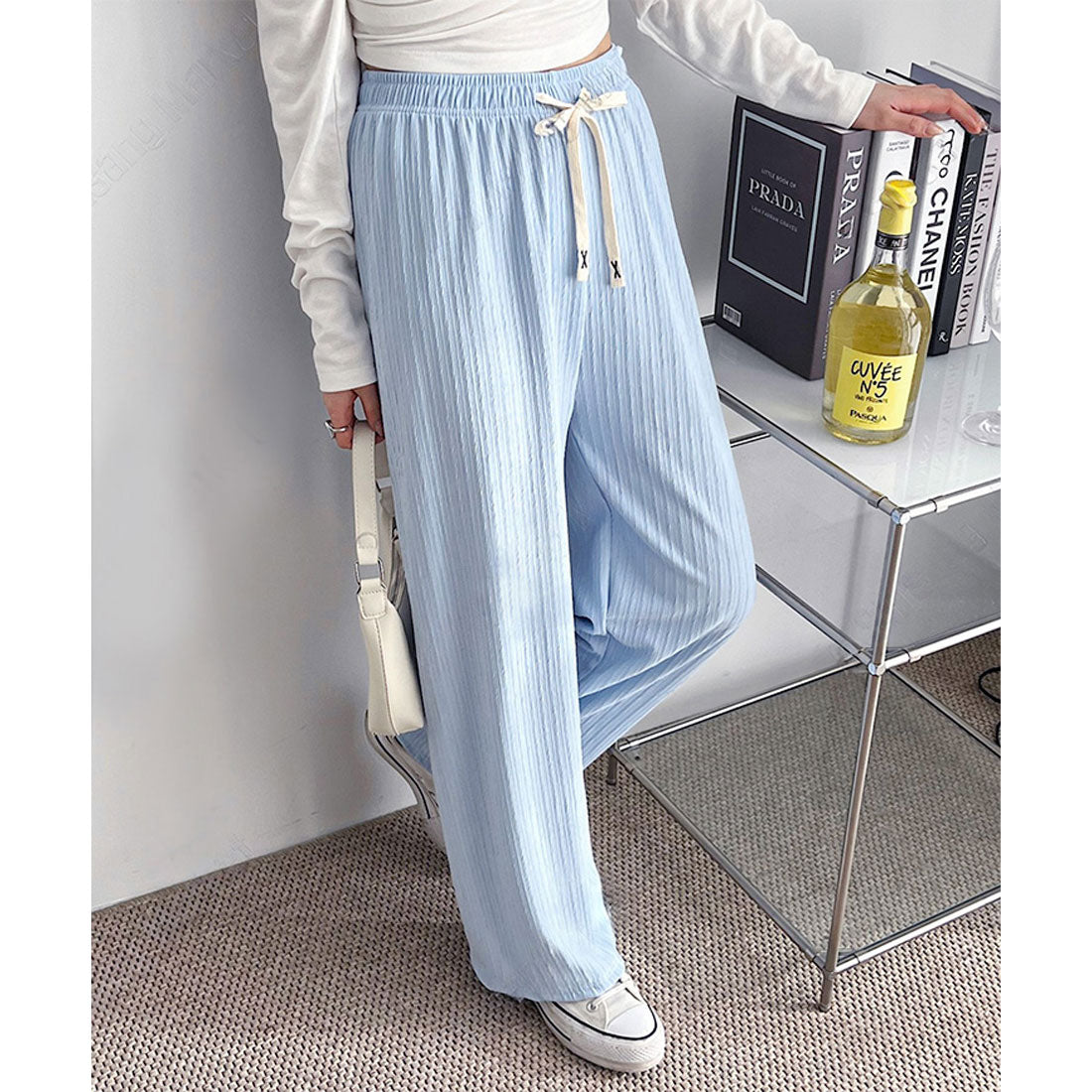 リアルスタイル REAL STYLE ワイドパンツ レディース 夏 春 秋 涼しい 楽ちん プリーツ リブ ボトムス ズボン ゆったり ウエストゴム ストレッチ 部屋着 カジュアル （チャコール） チャコール