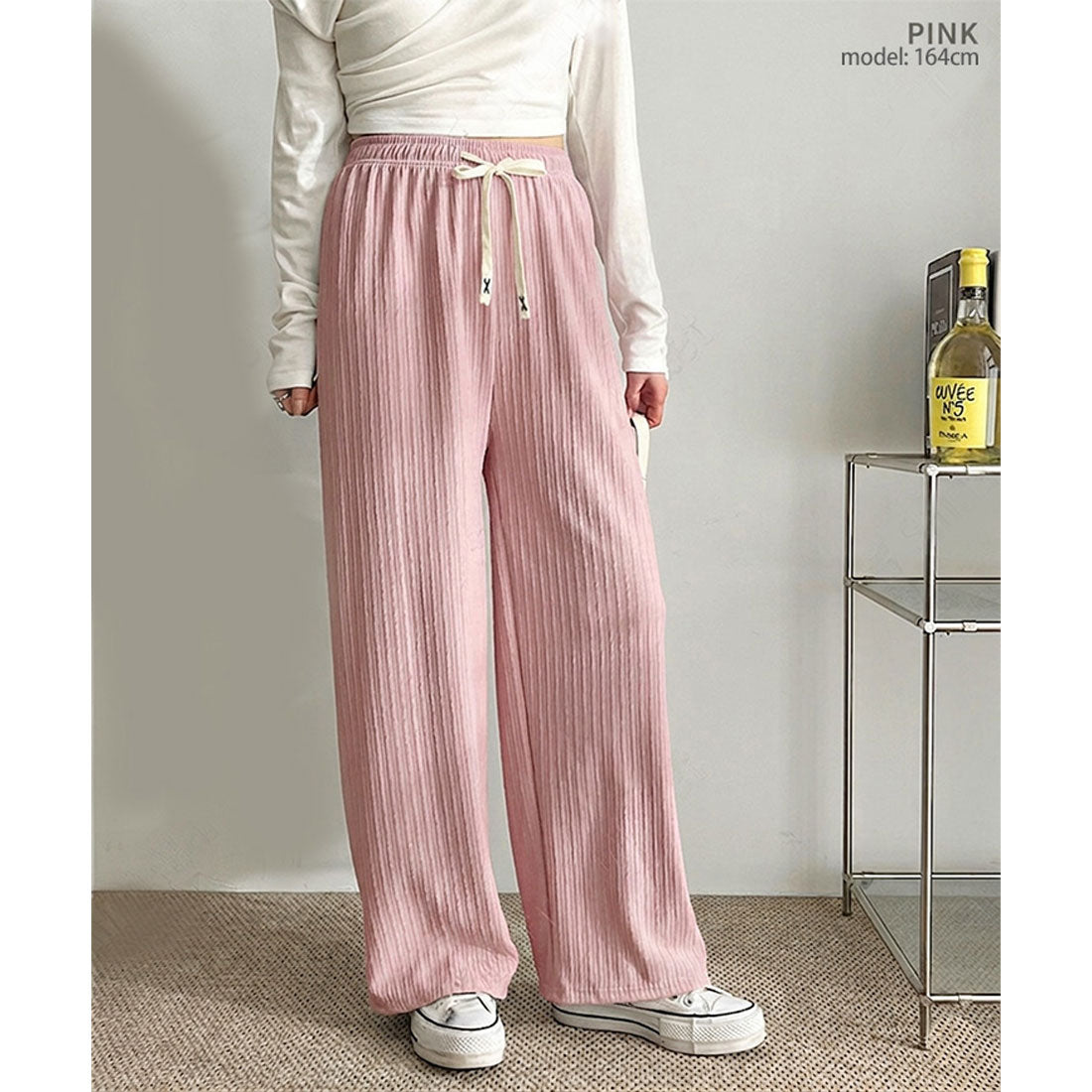 リアルスタイル REAL STYLE ワイドパンツ レディース 夏 春 秋 涼しい 楽ちん プリーツ リブ ボトムス ズボン ゆったり ウエストゴム ストレッチ 部屋着 カジュアル （チャコール） チャコール