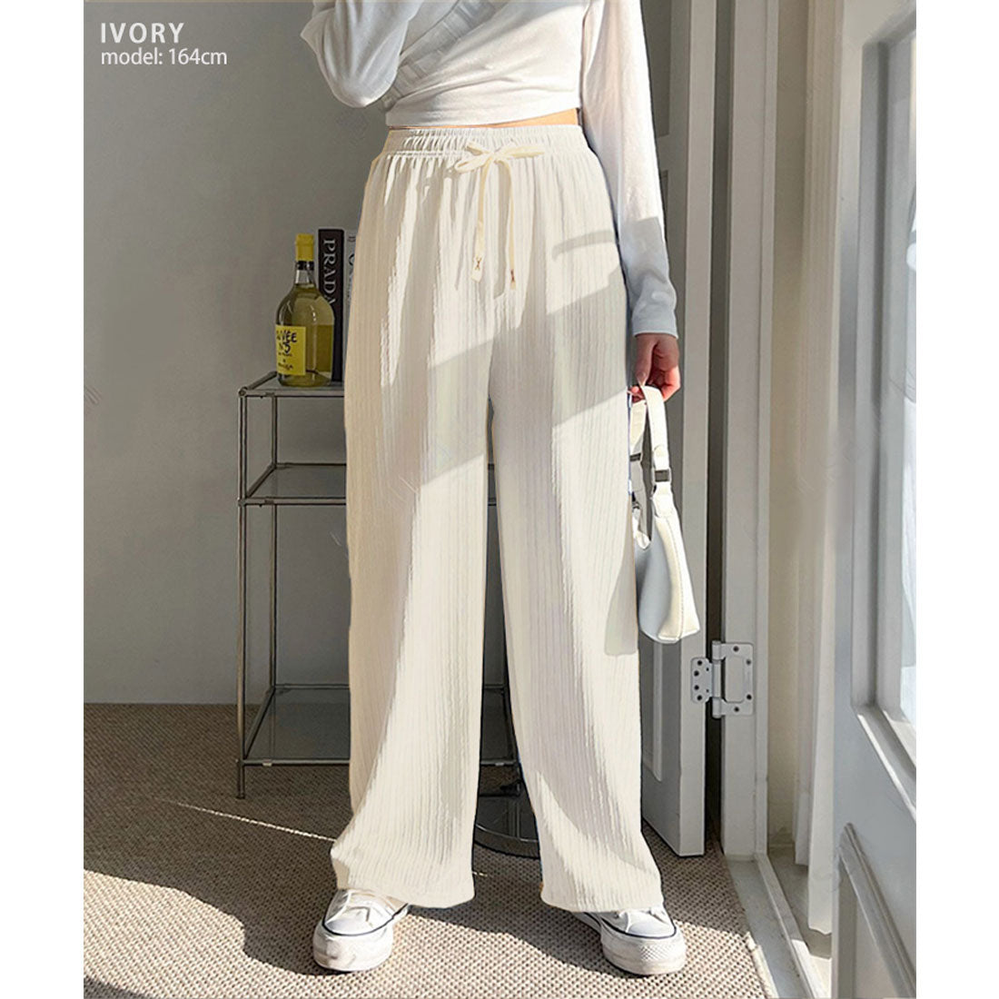 リアルスタイル REAL STYLE ワイドパンツ レディース 夏 春 秋 涼しい 楽ちん プリーツ リブ ボトムス ズボン ゆったり ウエストゴム ストレッチ 部屋着 カジュアル （チャコール） チャコール
