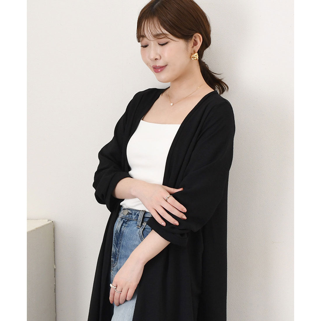 リアルスタイル REAL STYLE カーディガン レディース きれいめ 春 薄手 ロング 長め 長袖 トッパーカーディガン アウター トップス 羽織り 上着 おしゃれ オフィス （ホワイト） ホワイト