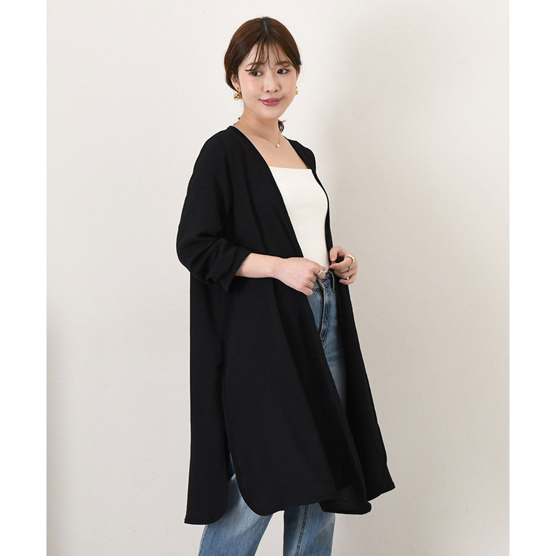 リアルスタイル REAL STYLE カーディガン レディース きれいめ 春 薄手 ロング 長め 長袖 トッパーカーディガン アウター トップス 羽織り 上着 おしゃれ オフィス （ホワイト） ホワイト