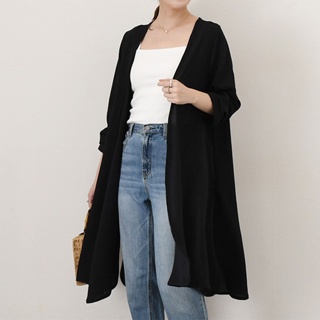 リアルスタイル REAL STYLE カーディガン レディース きれいめ 春 薄手 ロング 長め 長袖 トッパーカーディガン アウター トップス 羽織り 上着 おしゃれ オフィス （ブラック） ブラック