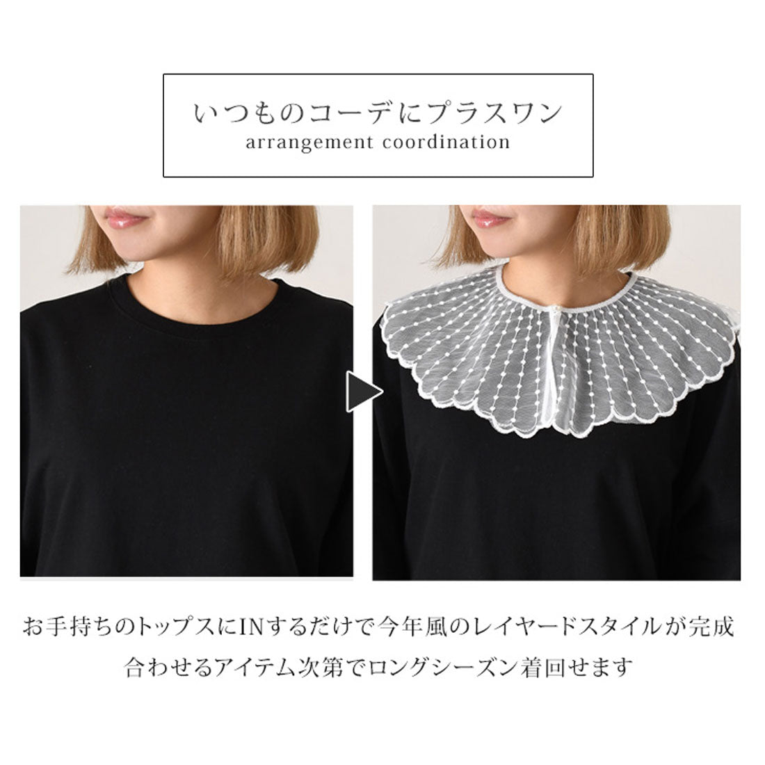 リアルスタイル REAL STYLE 付け襟 つけ襟 フリル レディース インナー シアー シースルー ドット スカラップ カラー 着回し おしゃれ きれいめ 大人 重ね着風 （ホワイト） ホワイト