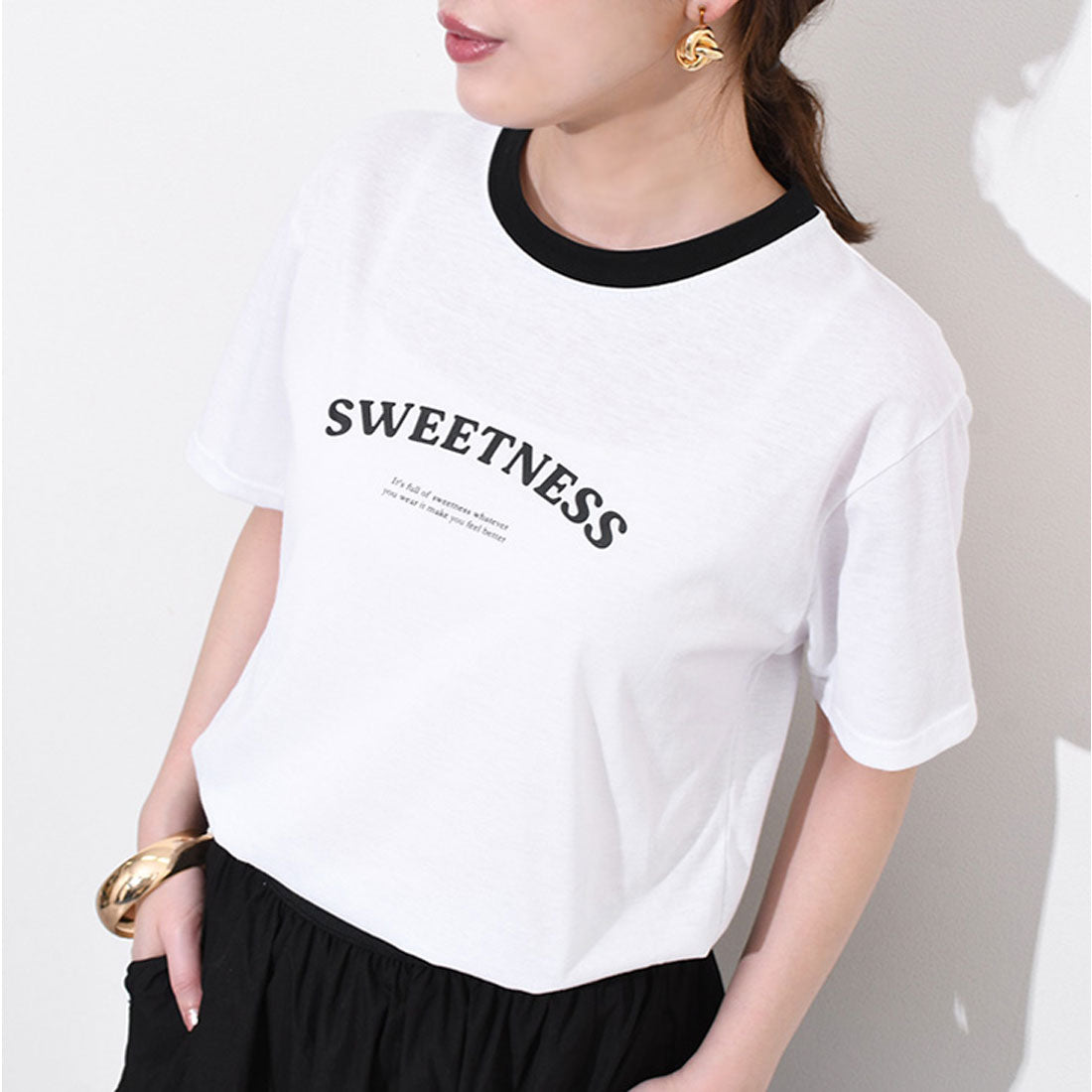 リアルスタイル REAL STYLE Tシャツ カットソー レディース 半袖 フレンチスリーブ 薄手 春 夏 コットン 綿 ロゴ トップス インナー 白 黒 定番 丸首 シンプル 韓国ファッション チンチャコリア （ホワイト） ホワイト
