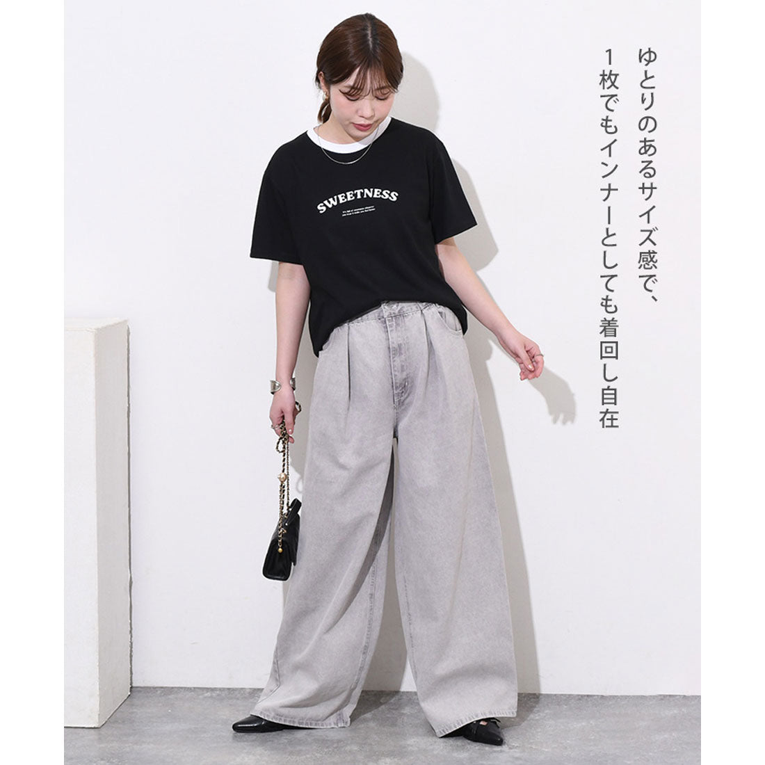 リアルスタイル REAL STYLE Tシャツ カットソー レディース 半袖 フレンチスリーブ 薄手 春 夏 コットン 綿 ロゴ トップス インナー 白 黒 定番 丸首 シンプル 韓国ファッション チンチャコリア （ホワイト） ホワイト