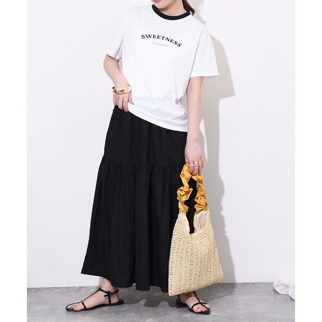 リアルスタイル REAL STYLE Tシャツ カットソー レディース 半袖 フレンチスリーブ 薄手 春 夏 コットン 綿 ロゴ トップス インナー 白 黒 定番 丸首 シンプル 韓国ファッション チンチャコリア （ホワイト） ホワイト