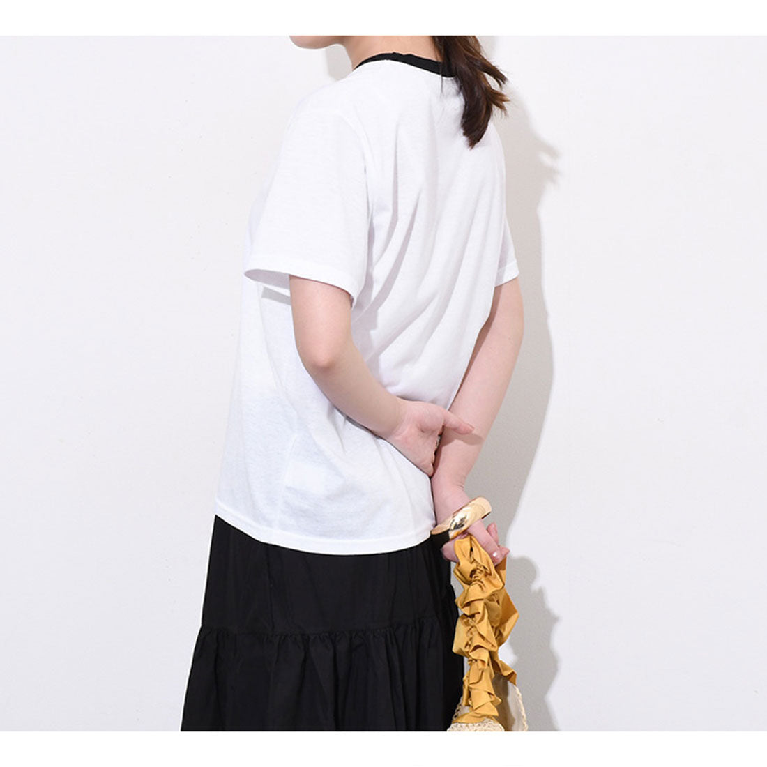 リアルスタイル REAL STYLE Tシャツ カットソー レディース 半袖 フレンチスリーブ 薄手 春 夏 コットン 綿 ロゴ トップス インナー 白 黒 定番 丸首 シンプル 韓国ファッション チンチャコリア （ホワイト） ホワイト