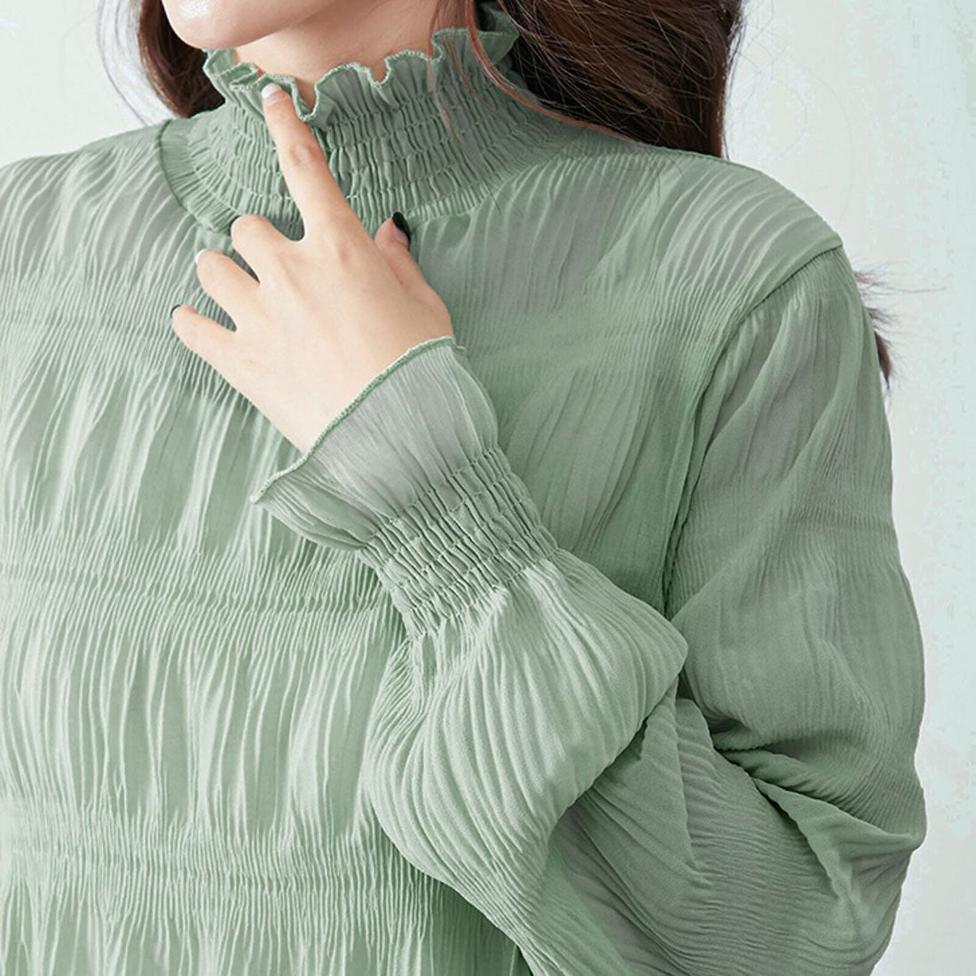 リアルスタイル REAL STYLE シアー ハイネック ブラウス 長袖 カットソー レイヤード UVケア 紫外線対策 可愛い セカンドスキン