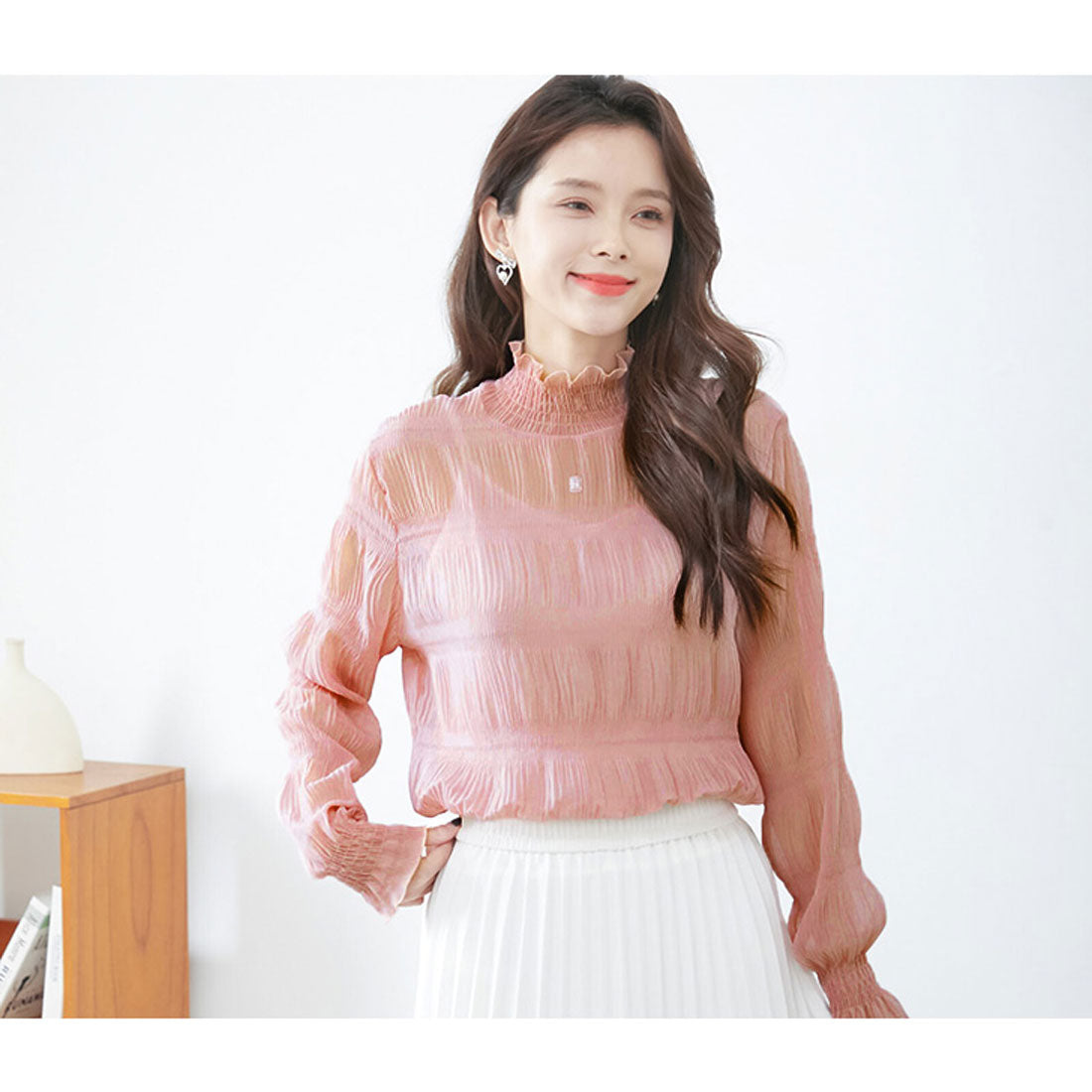 リアルスタイル REAL STYLE シアー ハイネック ブラウス 長袖 カットソー レイヤード UVケア 紫外線対策 可愛い セカンドスキン