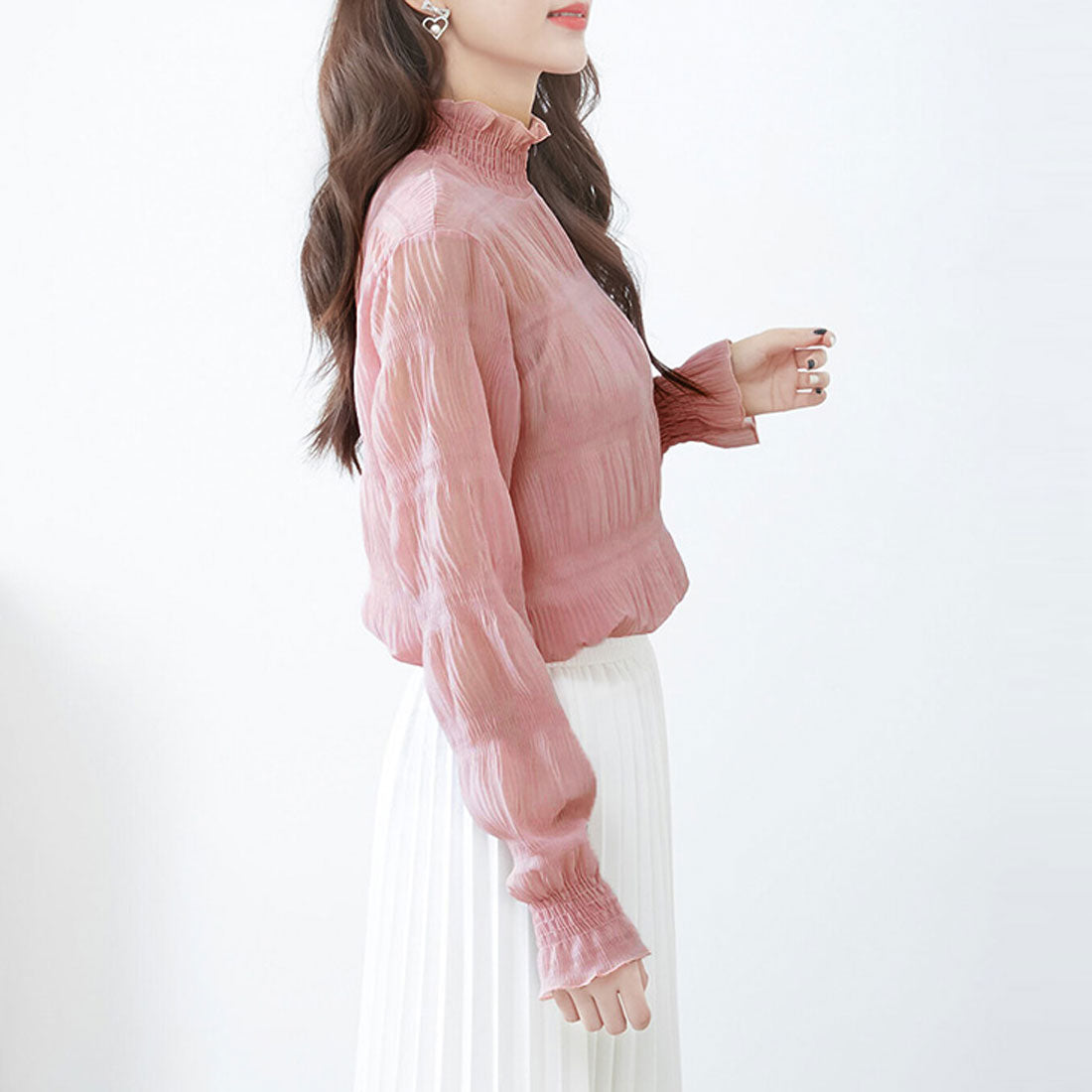 リアルスタイル REAL STYLE シアー ハイネック ブラウス 長袖 カットソー レイヤード UVケア 紫外線対策 可愛い セカンドスキン