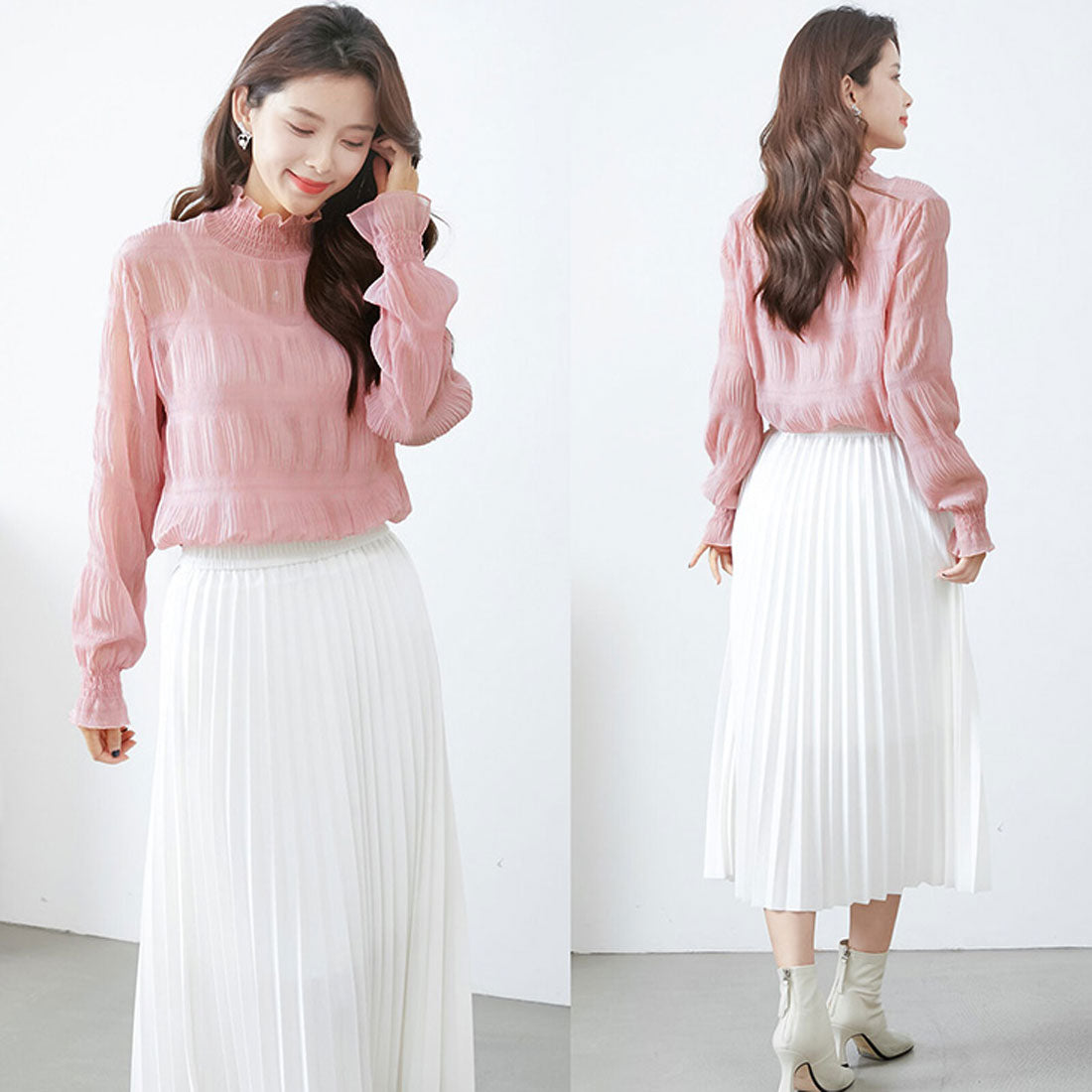 リアルスタイル REAL STYLE シアー ハイネック ブラウス 長袖 カットソー レイヤード UVケア 紫外線対策 可愛い セカンドスキン