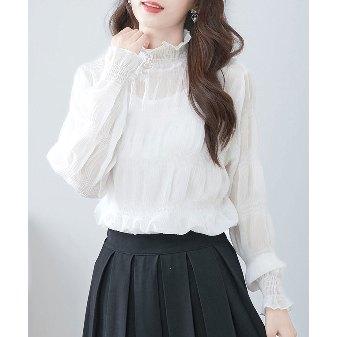 リアルスタイル REAL STYLE シアー ハイネック ブラウス 長袖 カットソー レイヤード UVケア 紫外線対策 可愛い セカンドスキン