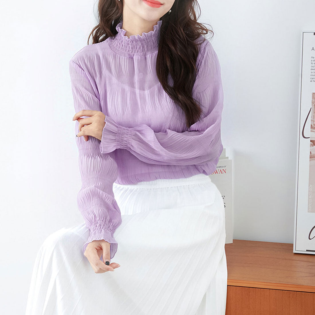 リアルスタイル REAL STYLE シアー ハイネック ブラウス 長袖 カットソー レイヤード UVケア 紫外線対策 可愛い セカンドスキン