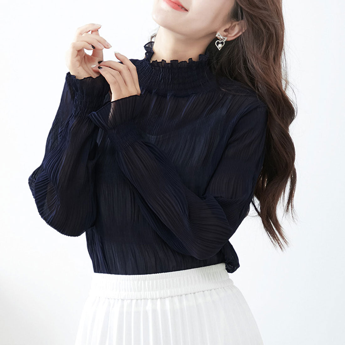 リアルスタイル REAL STYLE シアー ハイネック ブラウス 長袖 カットソー レイヤード UVケア 紫外線対策 可愛い セカンドスキン