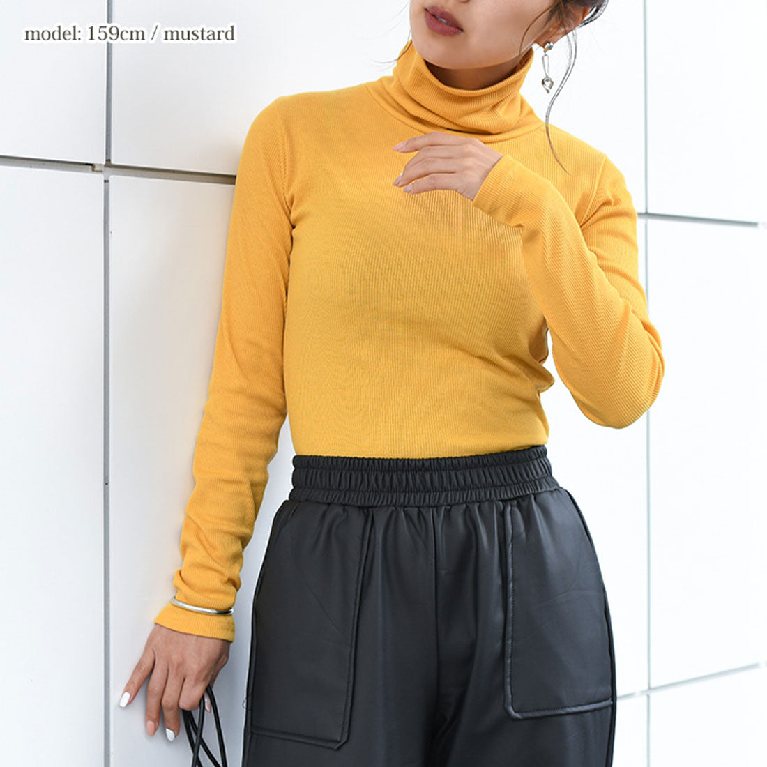 リアルスタイル REAL STYLE タートルネック 綿混 カットソー 長袖 ハイネック ニットソー インナー 重ね着 レイヤード  リブ