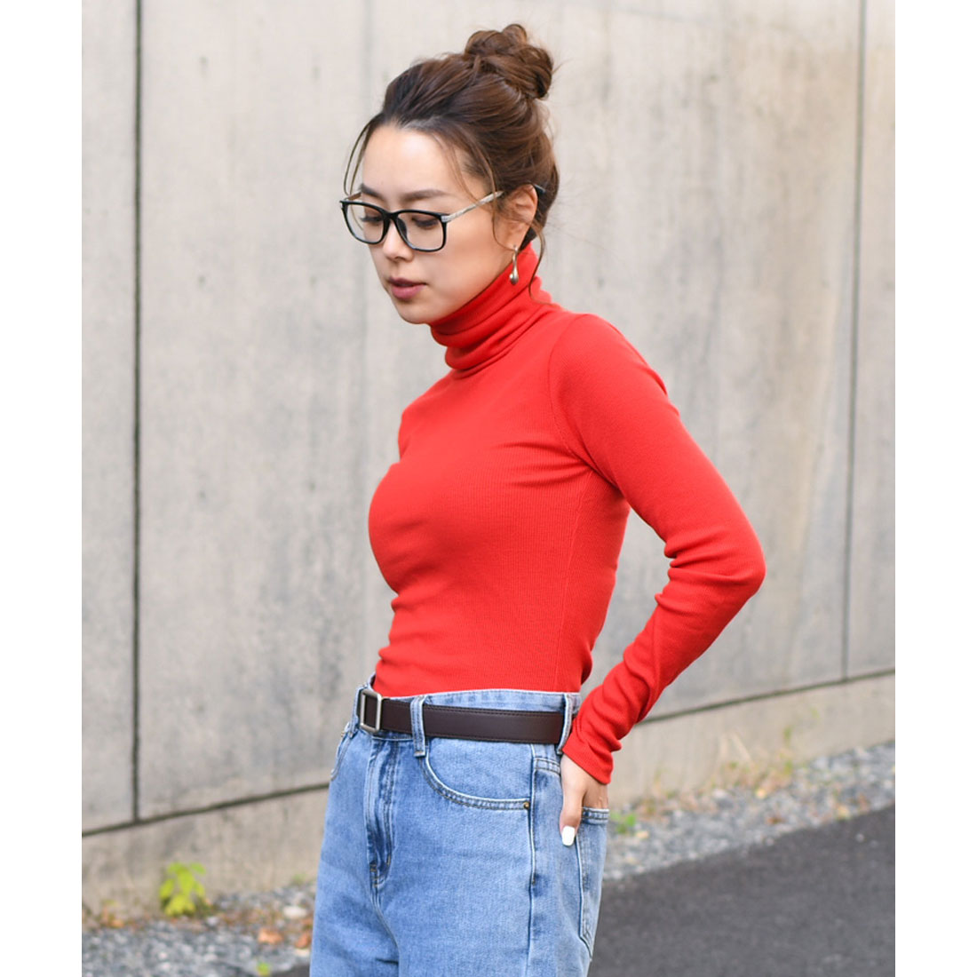 リアルスタイル REAL STYLE タートルネック 綿混 カットソー 長袖 ハイネック ニットソー インナー 重ね着 レイヤード  リブ