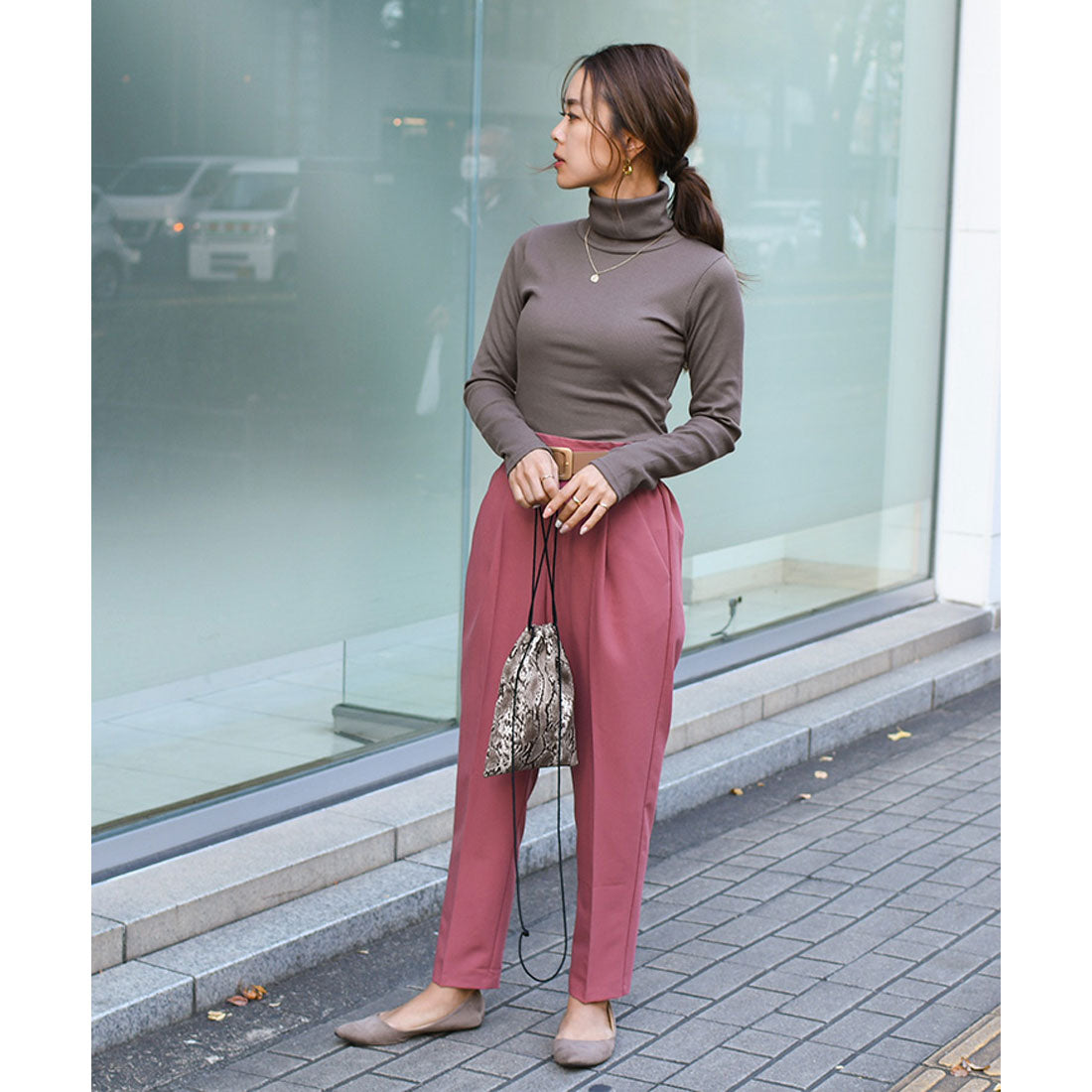 リアルスタイル REAL STYLE タートルネック 綿混 カットソー 長袖 ハイネック ニットソー インナー 重ね着 レイヤード  リブ