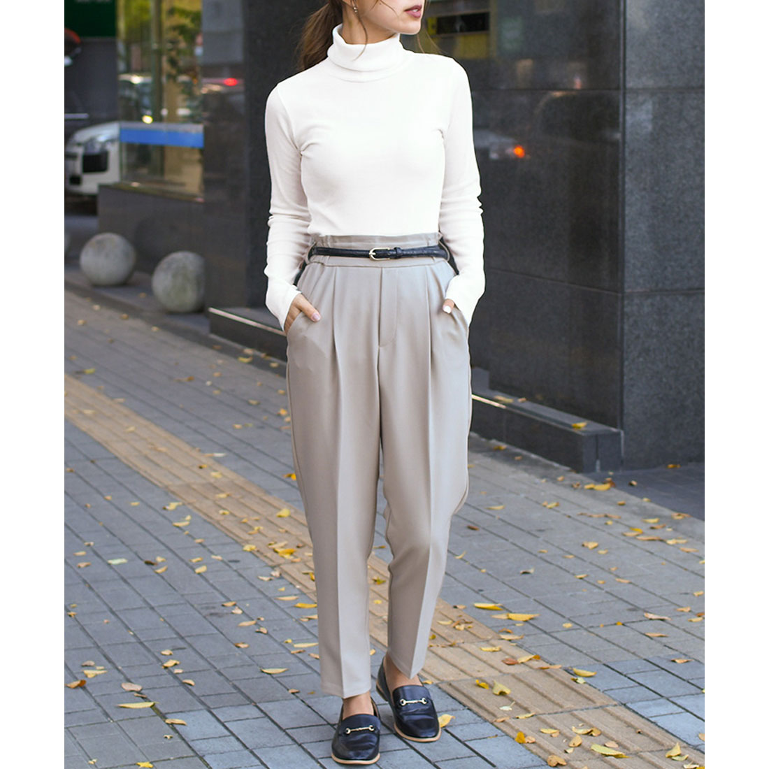 リアルスタイル REAL STYLE タートルネック 綿混 カットソー 長袖 ハイネック ニットソー インナー 重ね着 レイヤード  リブ