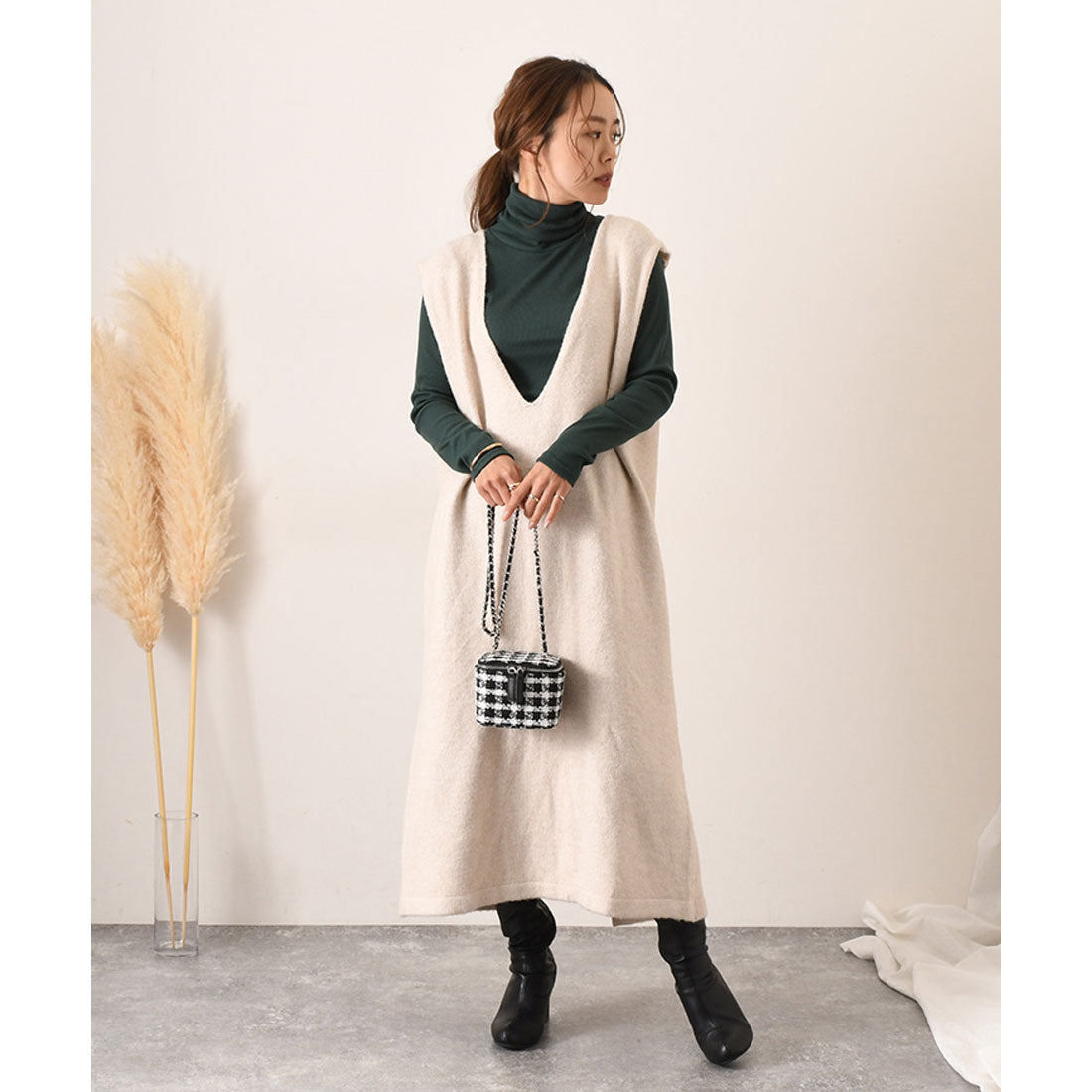 リアルスタイル REAL STYLE タートルネック 綿混 カットソー 長袖 ハイネック ニットソー インナー 重ね着 レイヤード  リブ