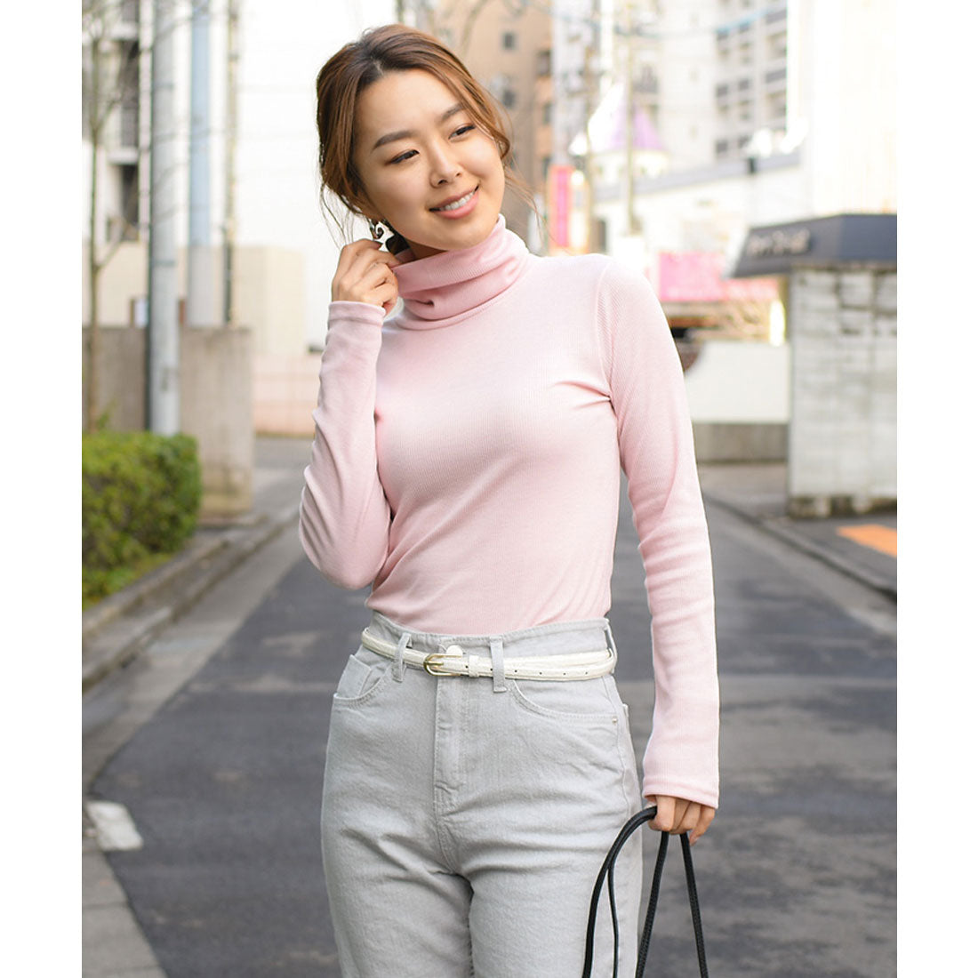 リアルスタイル REAL STYLE タートルネック 綿混 カットソー 長袖 ハイネック ニットソー インナー 重ね着 レイヤード  リブ