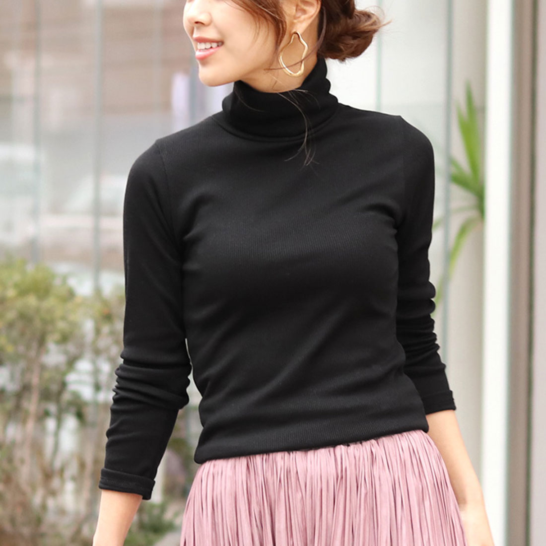リアルスタイル REAL STYLE タートルネック 綿混 カットソー 長袖 ハイネック ニットソー インナー 重ね着 レイヤード  リブ