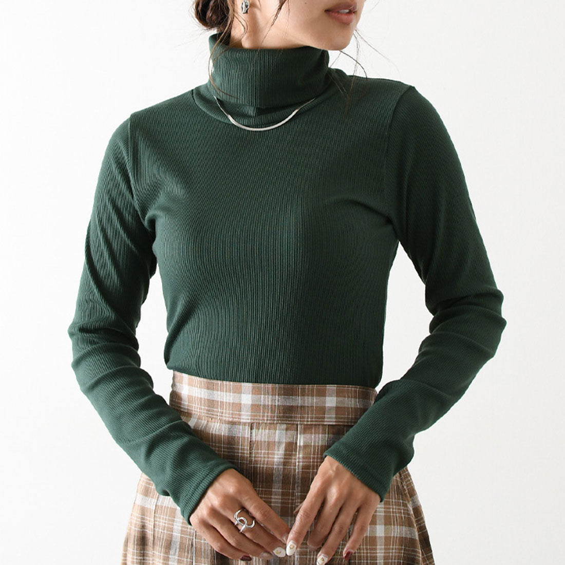 リアルスタイル REAL STYLE タートルネック 綿混 カットソー 長袖 ハイネック ニットソー インナー 重ね着 レイヤード  リブ