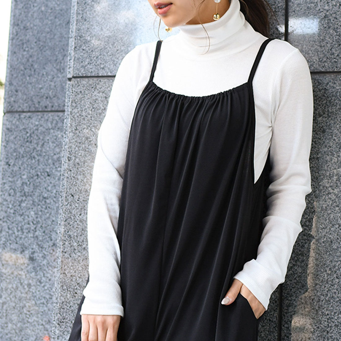 リアルスタイル REAL STYLE タートルネック 綿混 カットソー 長袖 ハイネック ニットソー インナー 重ね着 レイヤード  リブ