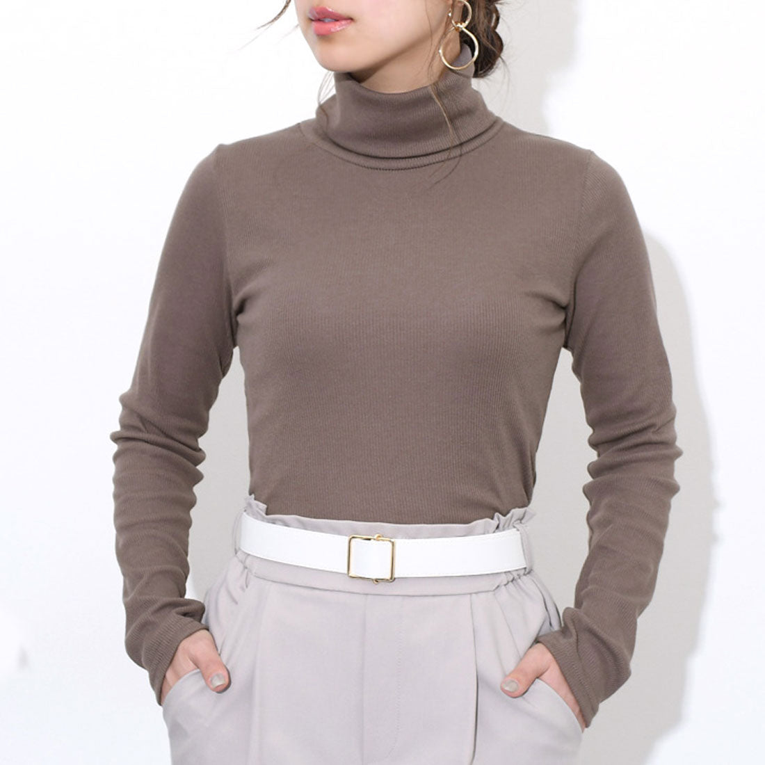 リアルスタイル REAL STYLE タートルネック 綿混 カットソー 長袖 ハイネック ニットソー インナー 重ね着 レイヤード  リブ