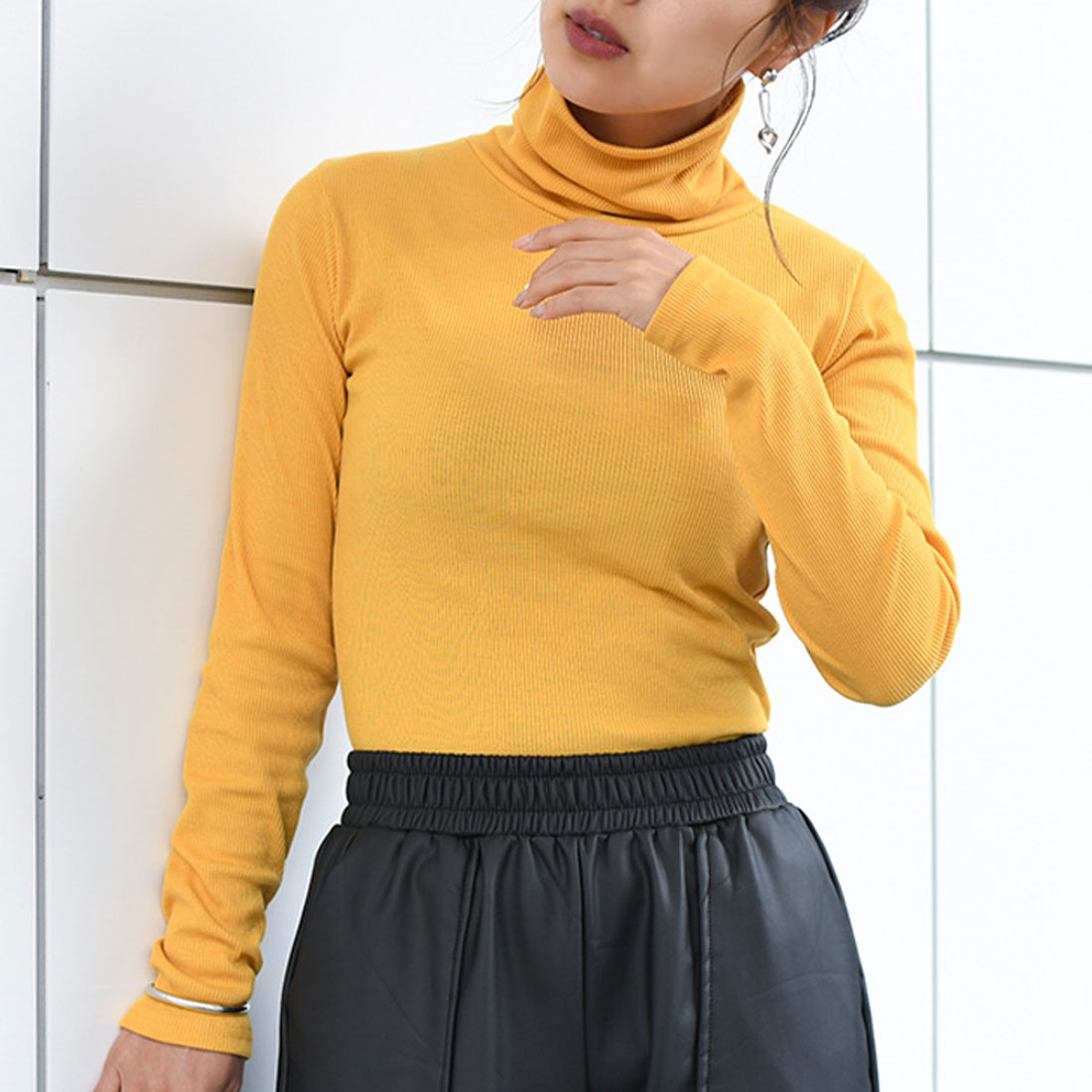 リアルスタイル REAL STYLE タートルネック 綿混 カットソー 長袖 ハイネック ニットソー インナー 重ね着 レイヤード  リブ