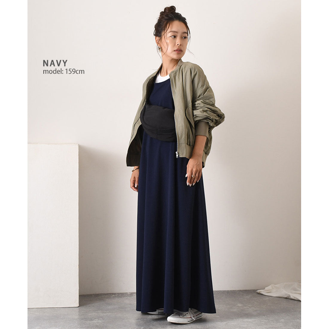 リアルスタイル REAL STYLE ワンピース レディース  マキシ ロング エンボス ノースリーブ 速乾 体型カバー 無地 高身長