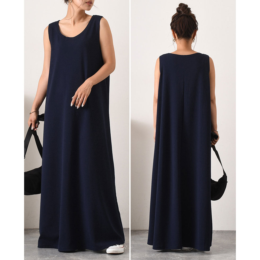 リアルスタイル REAL STYLE ワンピース レディース  マキシ ロング エンボス ノースリーブ 速乾 体型カバー 無地 高身長