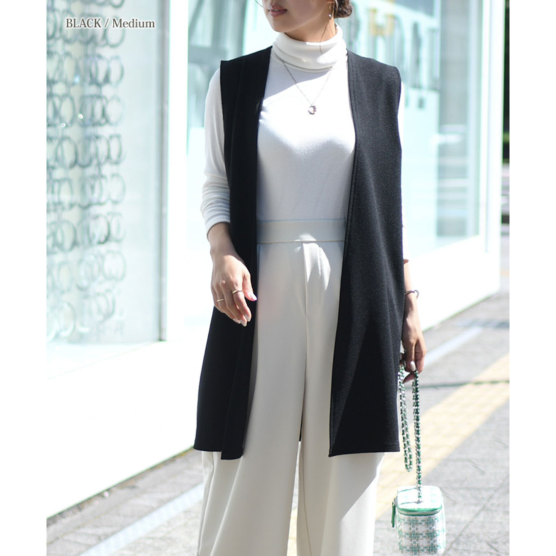 リアルスタイル REAL STYLE ジレ レディース ロング 薄手 ミディアム カーディガン  エンボス 速乾 軽い ベスト 羽織り 50代 トップス