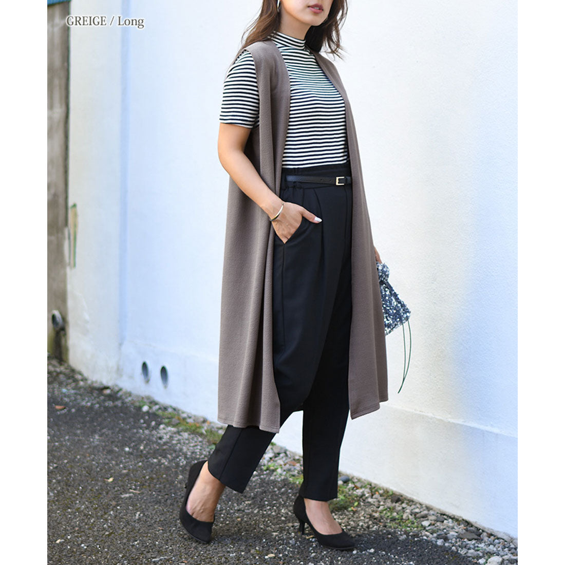 リアルスタイル REAL STYLE ジレ レディース ロング 薄手 ミディアム カーディガン  エンボス 速乾 軽い ベスト 羽織り 50代 トップス