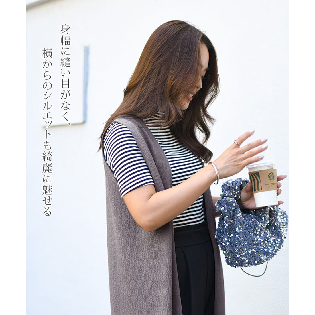 リアルスタイル REAL STYLE ジレ レディース ロング 薄手 ミディアム カーディガン  エンボス 速乾 軽い ベスト 羽織り 50代 トップス