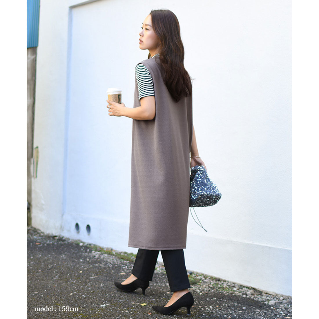 リアルスタイル REAL STYLE ジレ レディース ロング 薄手 ミディアム カーディガン  エンボス 速乾 軽い ベスト 羽織り 50代 トップス