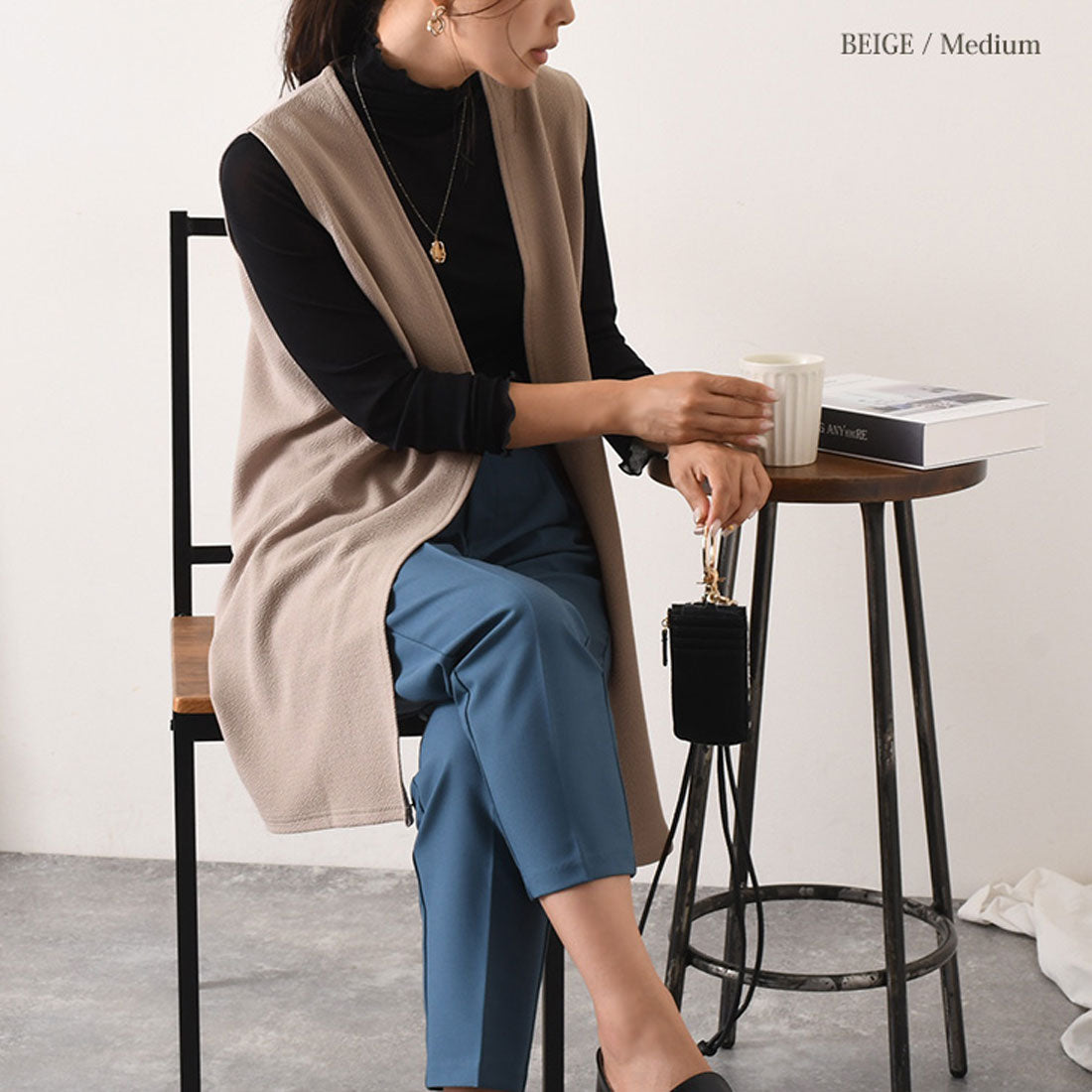 リアルスタイル REAL STYLE ジレ レディース ロング 薄手 ミディアム カーディガン  エンボス 速乾 軽い ベスト 羽織り 50代 トップス