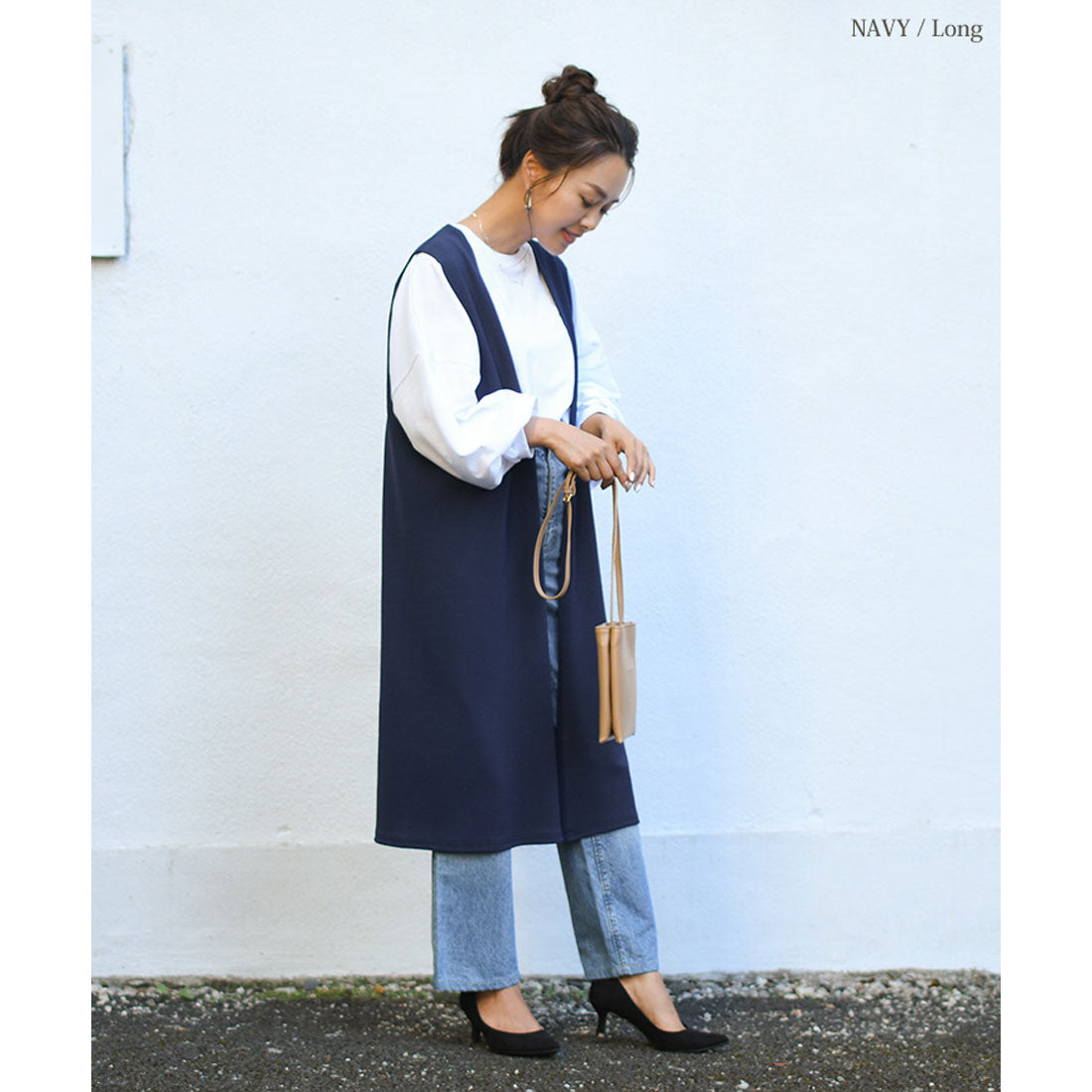 リアルスタイル REAL STYLE ジレ レディース ロング 薄手 ミディアム カーディガン  エンボス 速乾 軽い ベスト 羽織り 50代 トップス