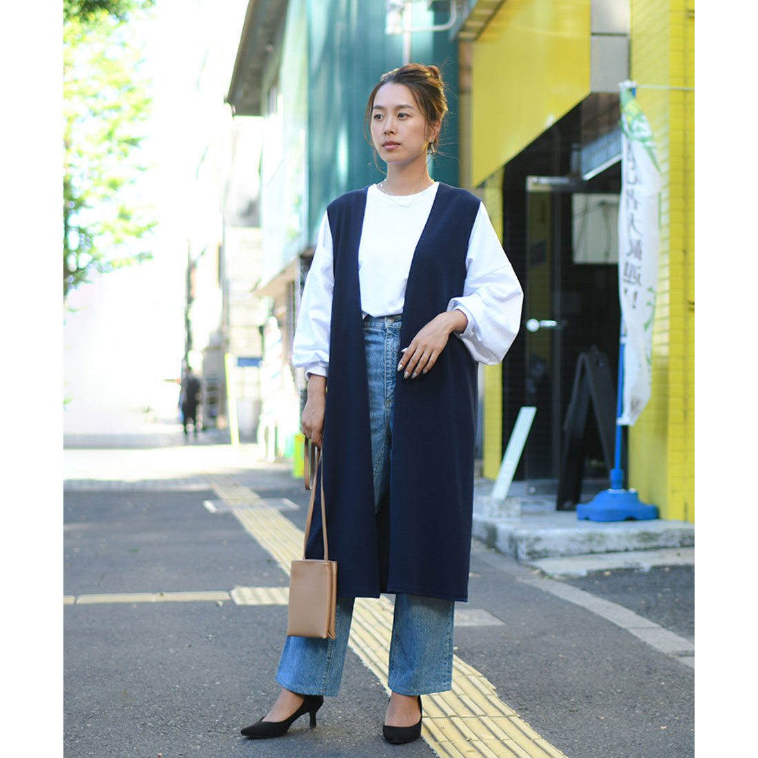 リアルスタイル REAL STYLE ジレ レディース ロング 薄手 ミディアム カーディガン  エンボス 速乾 軽い ベスト 羽織り 50代 トップス