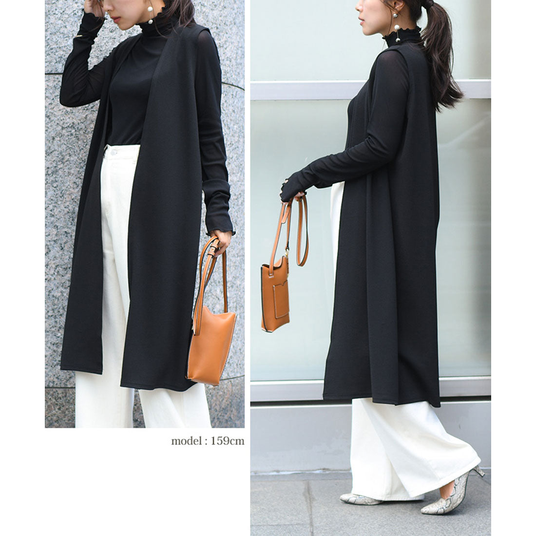 リアルスタイル REAL STYLE ジレ レディース ロング 薄手 ミディアム カーディガン  エンボス 速乾 軽い ベスト 羽織り 50代 トップス