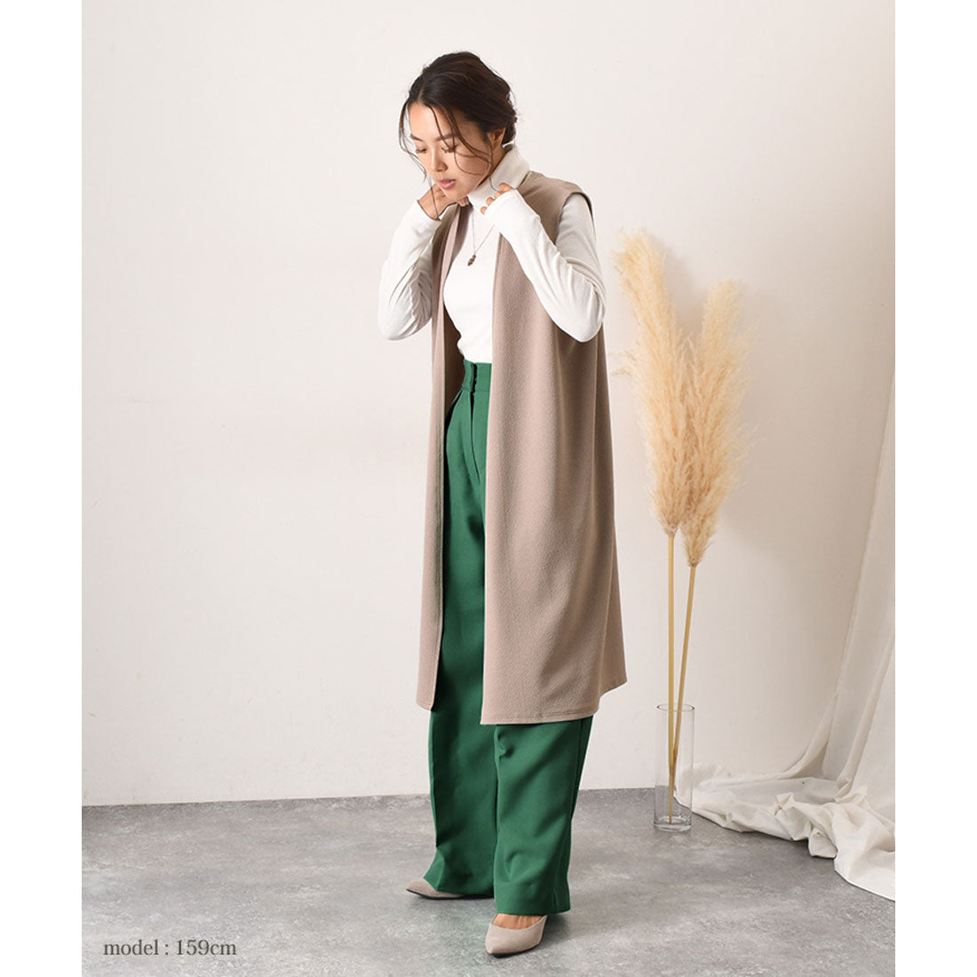 リアルスタイル REAL STYLE ジレ レディース ロング 薄手 ミディアム カーディガン  エンボス 速乾 軽い ベスト 羽織り 50代 トップス