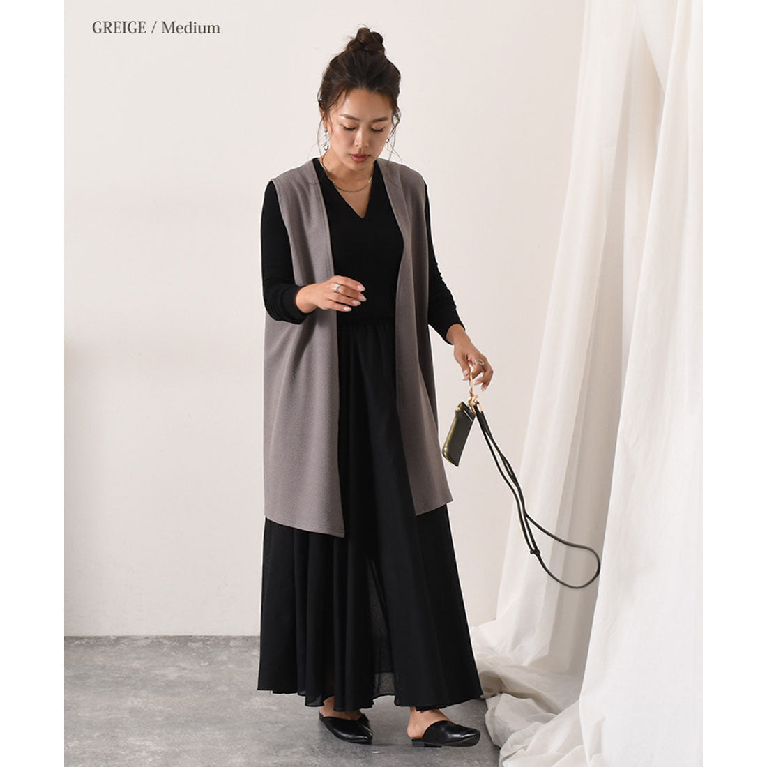 リアルスタイル REAL STYLE ジレ レディース ロング 薄手 ミディアム カーディガン  エンボス 速乾 軽い ベスト 羽織り 50代 トップス