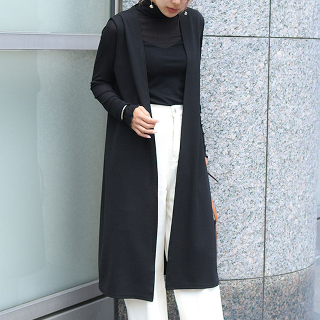 リアルスタイル REAL STYLE ジレ レディース ロング 薄手 ミディアム カーディガン  エンボス 速乾 軽い ベスト 羽織り 50代 トップス