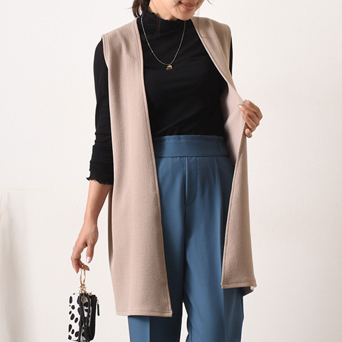 リアルスタイル REAL STYLE ジレ レディース ロング 薄手 ミディアム カーディガン  エンボス 速乾 軽い ベスト 羽織り 50代 トップス