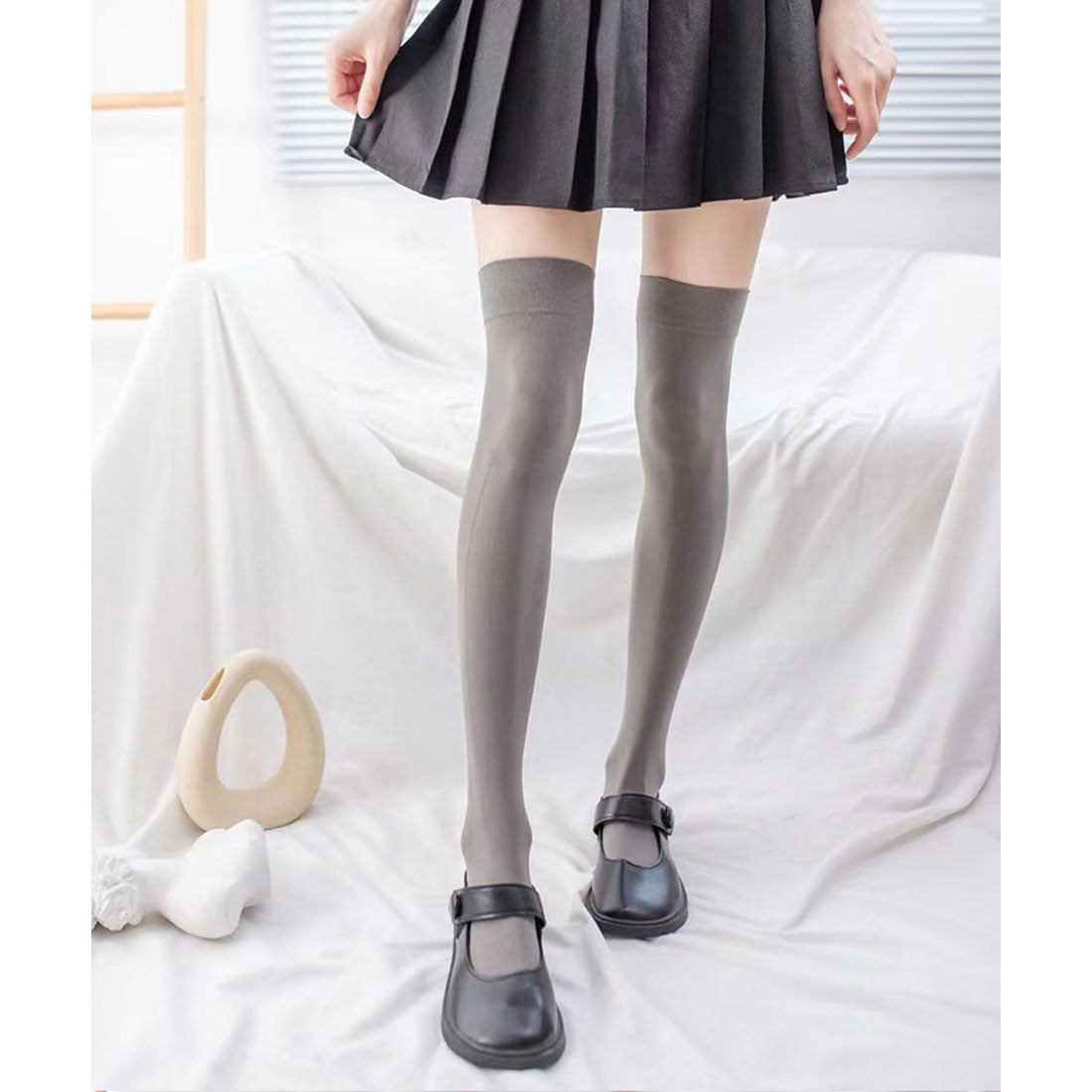 真實的真實風格的膝蓋高襪子白色黑色襪子白色灰色白色灰色灰色長舞coplay統一西里