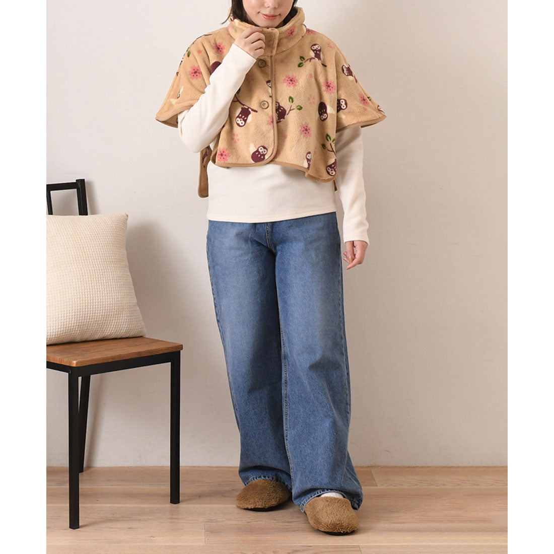 REAL STYLE Cape, Shoulder Pad, Wearable Blanket, Lightweight, Cold Protection, Warm, Fluffy, Washable, Women's, Shoulder, Neck, Cold Protection, Room Wear
