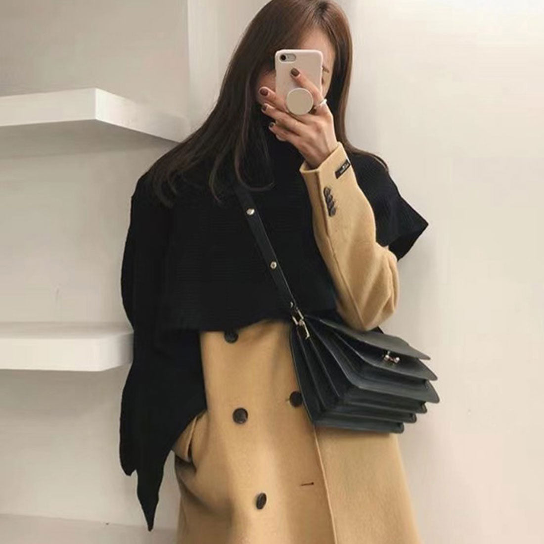 真實的真實風格的真實風格的Rive Knit Turtle High Knding Poncho分層溫暖上衣消聲器時尚的可愛表演