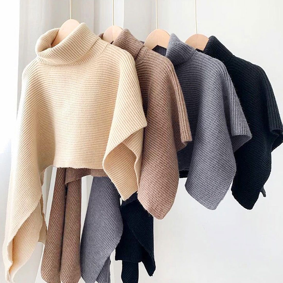 真實的真實風格的真實風格的Rive Knit Turtle High Knding Poncho分層溫暖上衣消聲器時尚的可愛表演