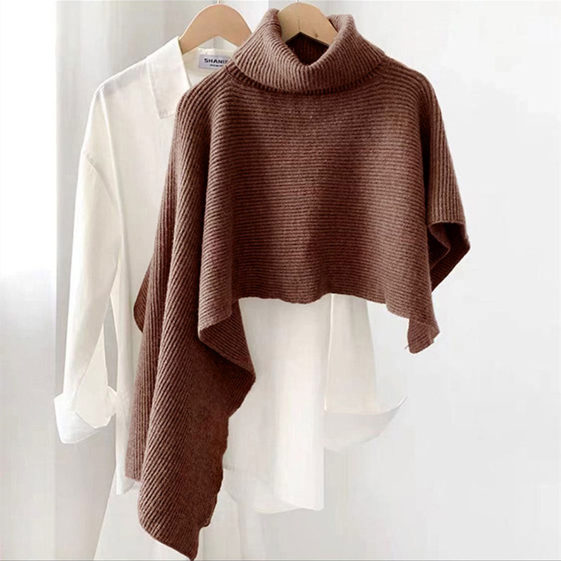 真實的真實風格的真實風格的Rive Knit Turtle High Knding Poncho分層溫暖上衣消聲器時尚的可愛表演