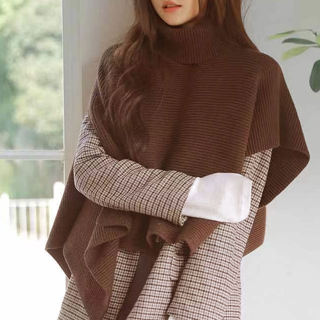 真實的真實風格的真實風格的Rive Knit Turtle High Knding Poncho分層溫暖上衣消聲器時尚的可愛表演