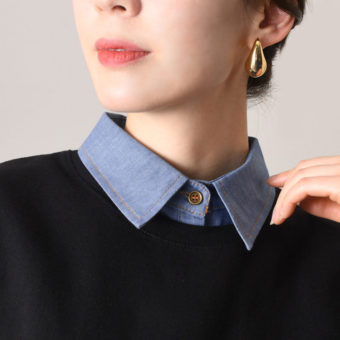 REAL STYLE Detachable collar, detachable collar, ladies', dungaree shirt, denim, innerwear, blouse, layered look, stylish, Korean, spring/summer, fall/winter, cute, daily